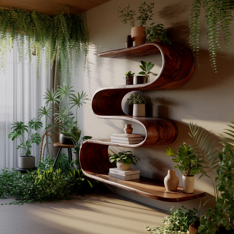 Waveflow Solid Wood Floating Bookshelf