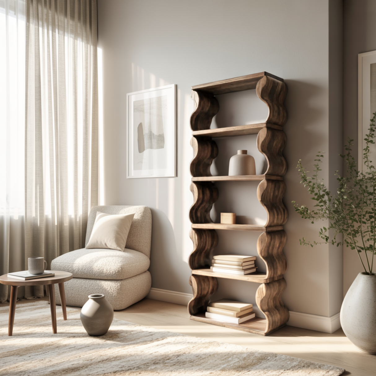 Waveform Live Edge Solid Wood Bookshelf