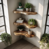 Waveline Live Edge Solid Wood Corner Floating Shelf