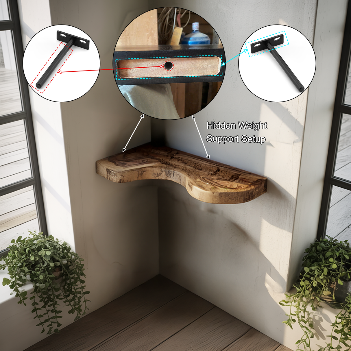 Waveline Live Edge Solid Wood Corner Floating Shelf - Timberustic Floating Shelf