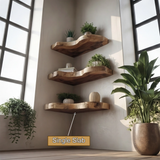 Waveline Live Edge Solid Wood Corner Floating Shelf - Timberustic Floating Shelf
