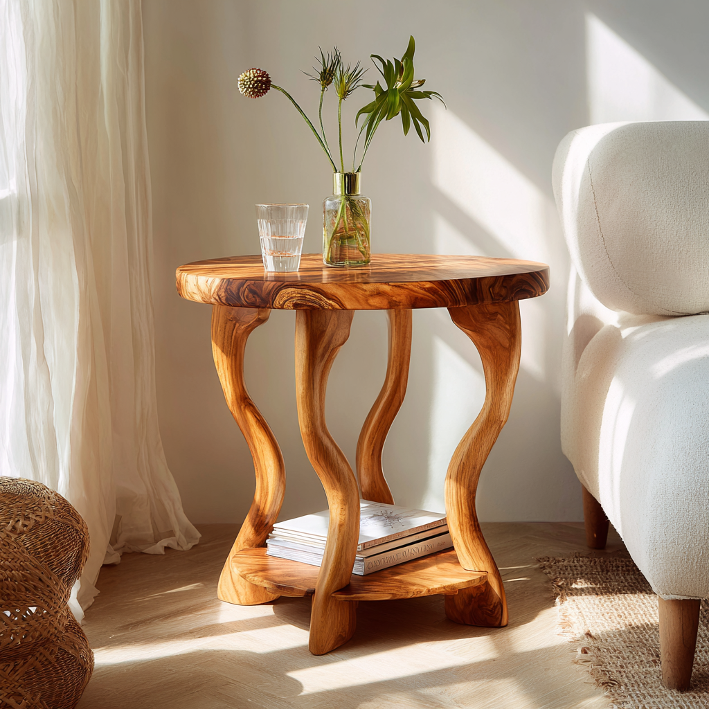 Wavevine Sculpted Solid Wood Side Table