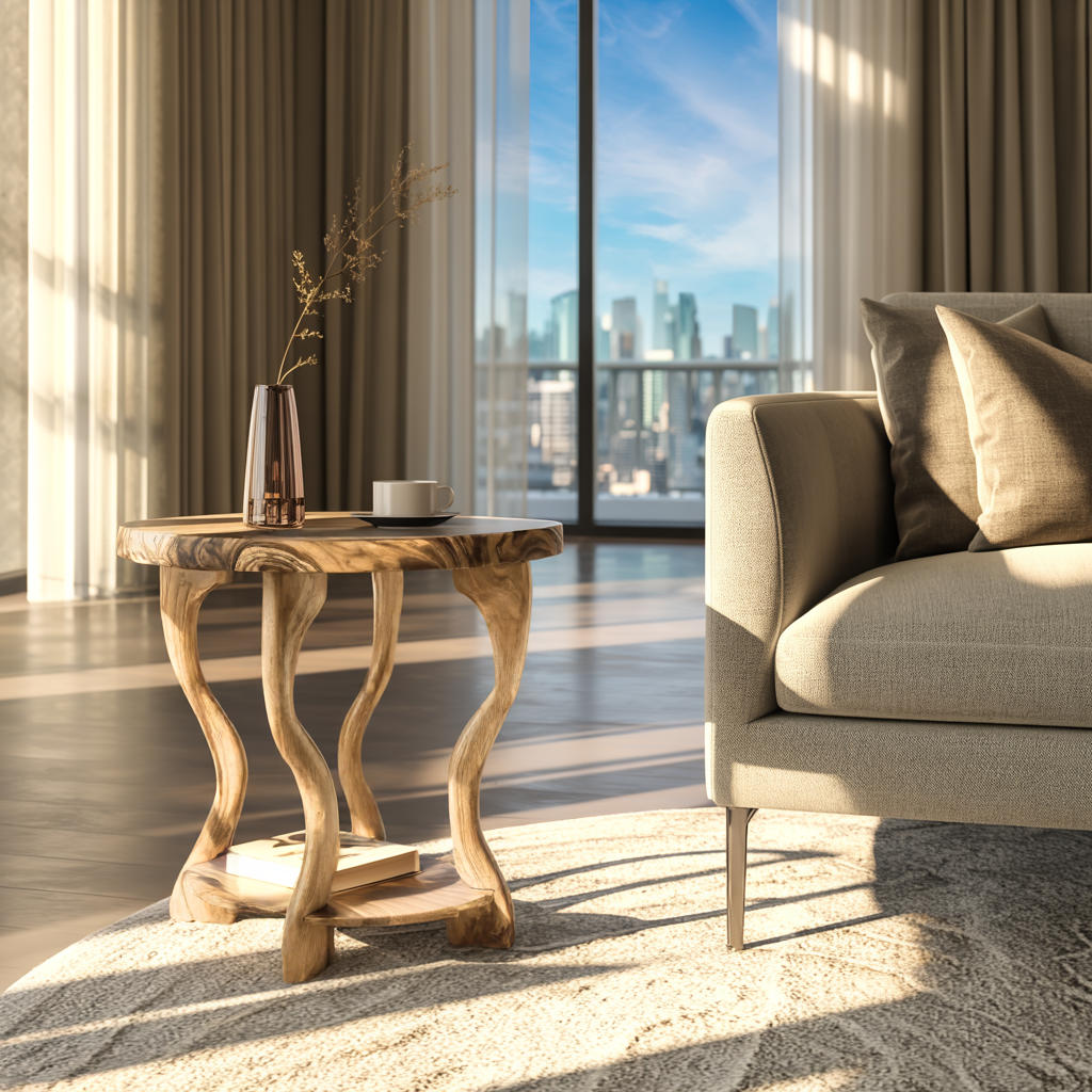 Wavevine Sculpted Solid Wood Side Table