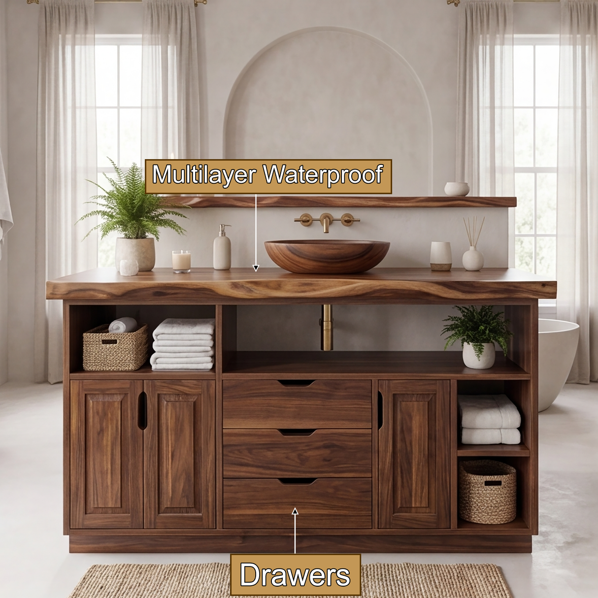Westhaven Live Edge Solid Wood Freestanding Bathroom Vanity with Drawers