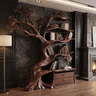 Whispergrove Handcrafted Sculpted Solid Wood Tree Bookshelf with Drawers
