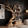 Whispergrove Handcrafted Sculpted Solid Wood Tree Bookshelf with Drawers