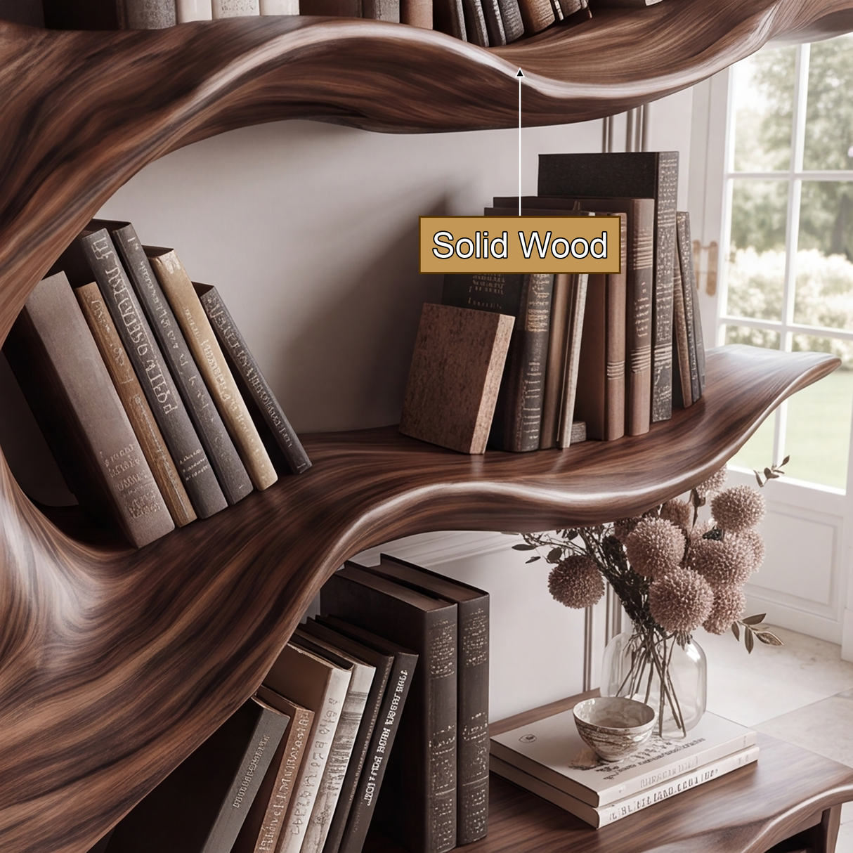 Whispergrove Handcrafted Sculpted Solid Wood Tree Bookshelf with Drawers