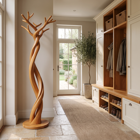Whispervine Handcrafted Sculpted Solid Wood Tree Coat Rack Teak - Timberustic Tree Coat Rack