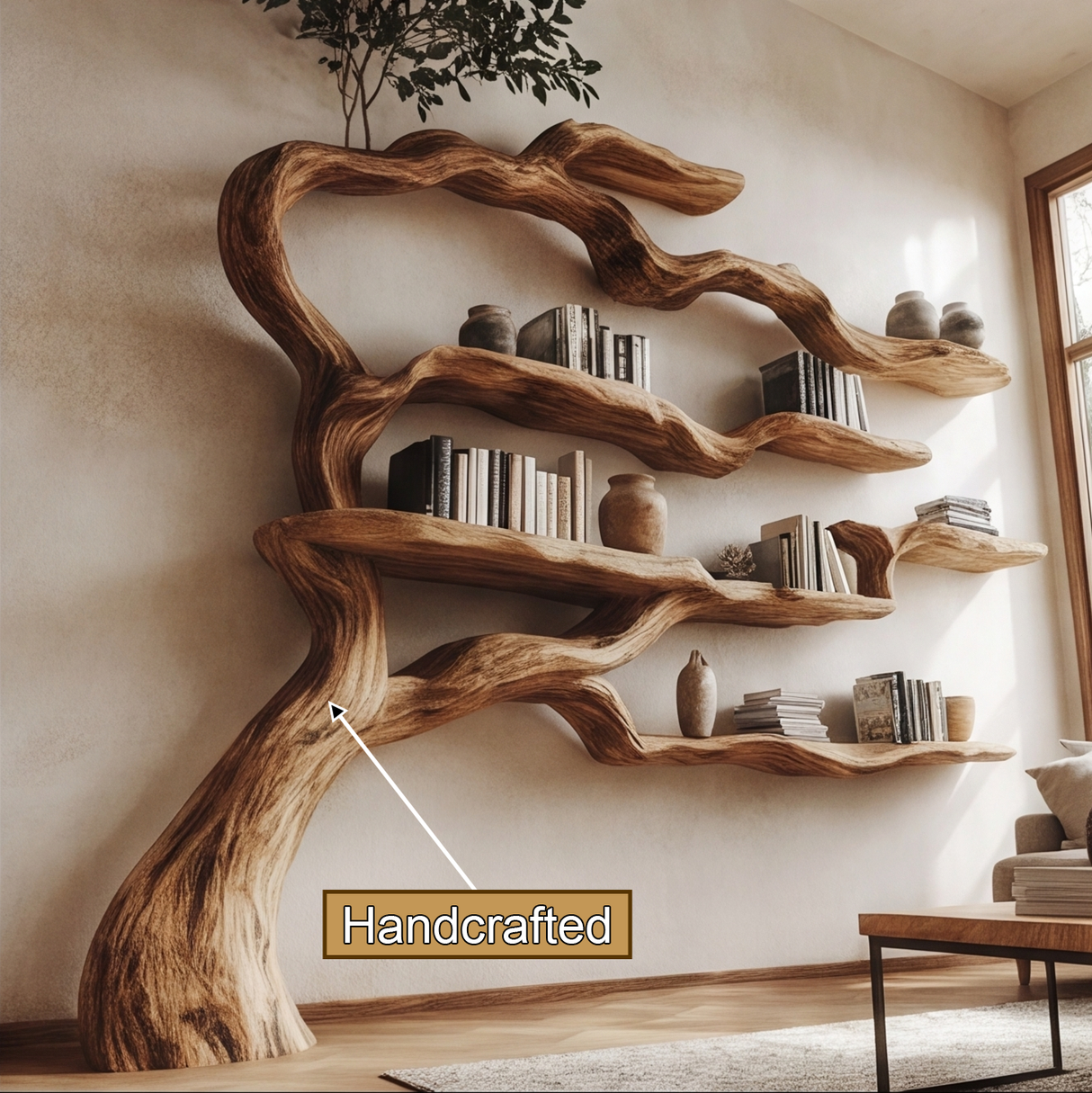 Wildbough Handcrafted Solid Wood Tree Bookshelf - Timberustic Tree Bookshelf