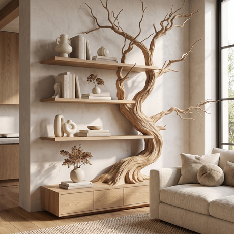 Wildbriar Handcrafted Sculpted Solid Wood Tree Bookshelf with Drawers - Timberustic Tree Bookshelf with Drawers