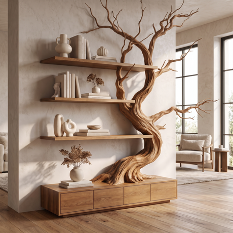 Wildbriar Handcrafted Sculpted Solid Wood Tree Bookshelf with Drawers Brown - Timberustic Tree Bookshelf with Drawers