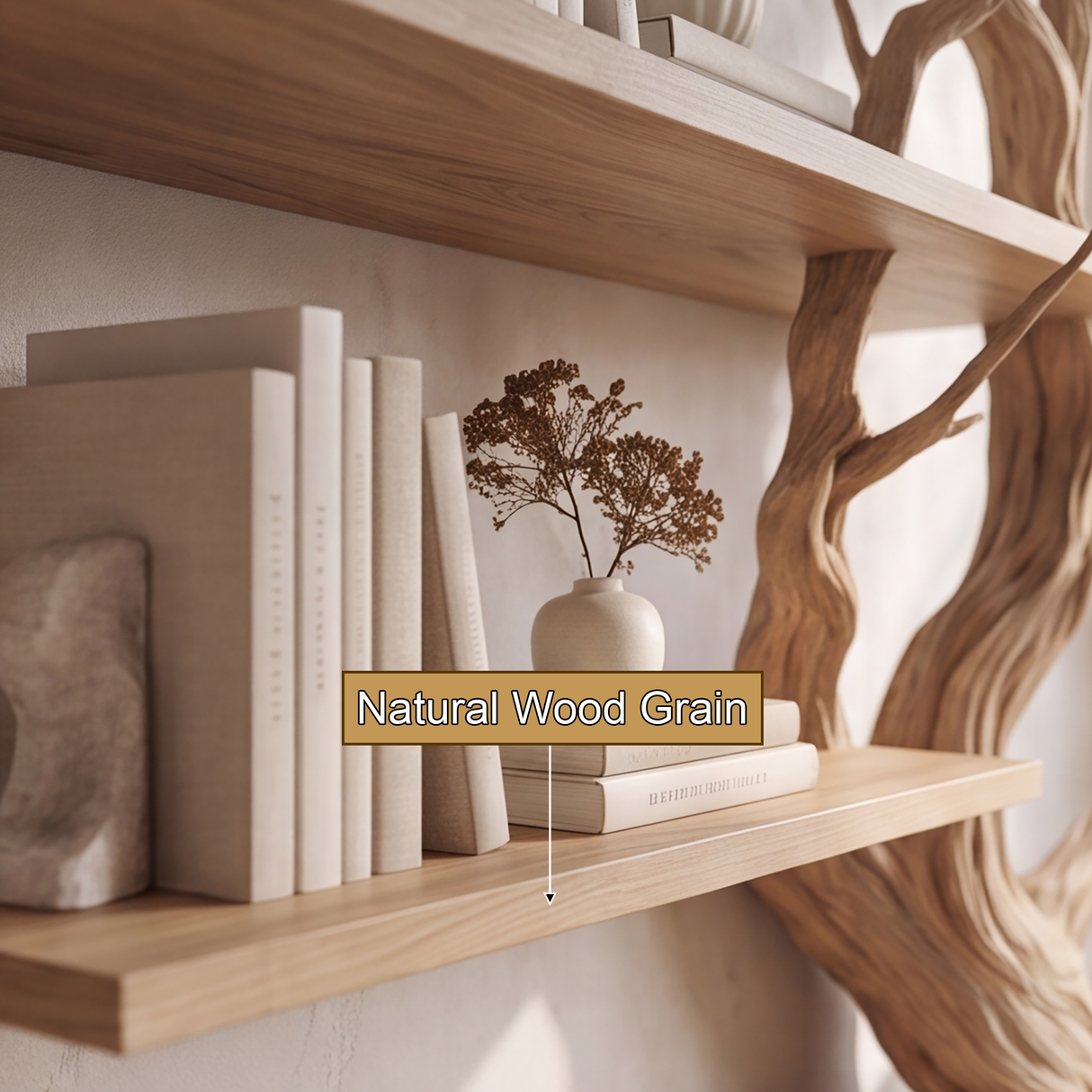 Wildbriar Handcrafted Sculpted Solid Wood Tree Bookshelf with Drawers