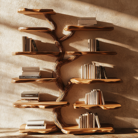 Wildgrove Live Edge Solid Wood Tree Bookshelf - Timberustic Tree Bookshelf