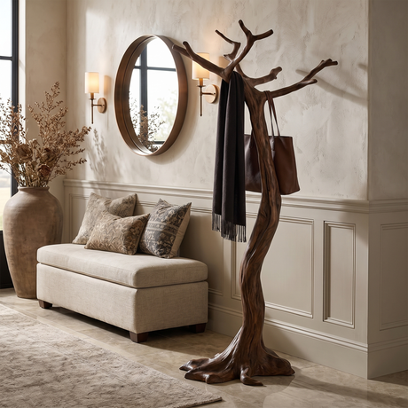 Wildmere Handcrafted Sculpted Solid Wood Tree Coat Rack Dark Walnut - Timberustic Tree Coat Rack