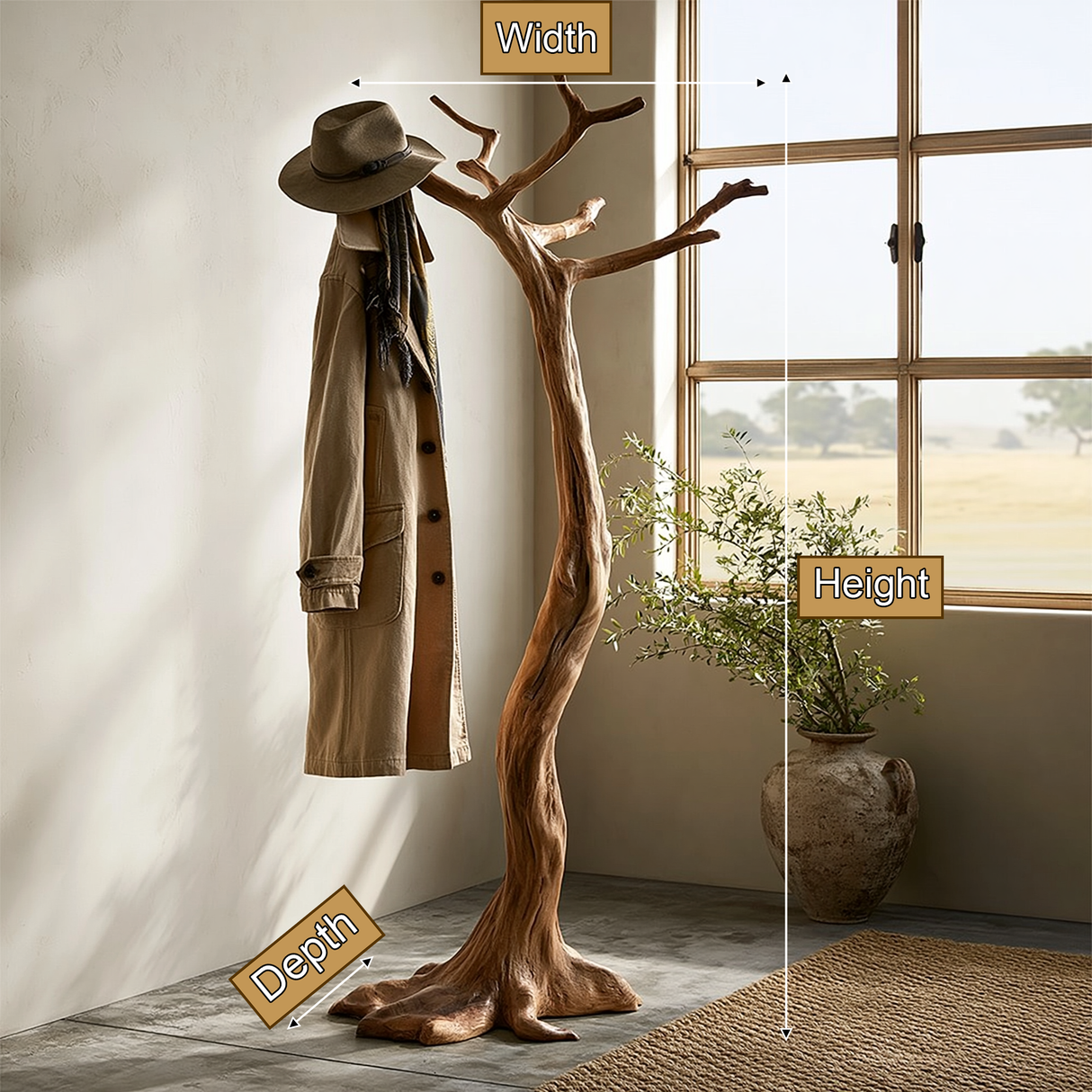 Wildmere Handcrafted Sculpted Solid Wood Tree Coat Rack