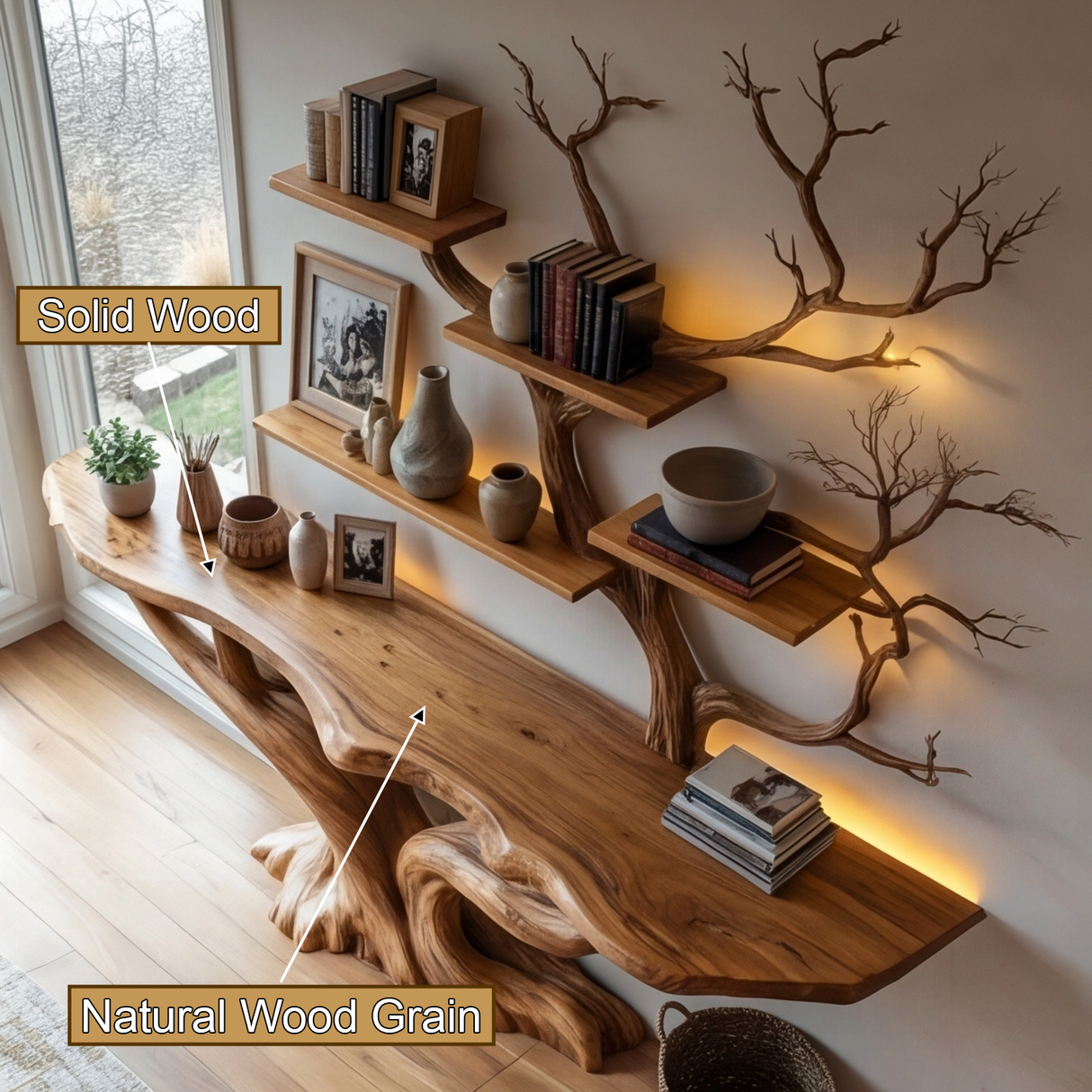 Willowcrest Solid Wood Console Table with Shelves - Timberustic Console Table with Shelves