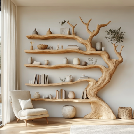 Willowmere Sculpted Solid Wood Tree Bookshelf - Timberustic Tree Bookshelf