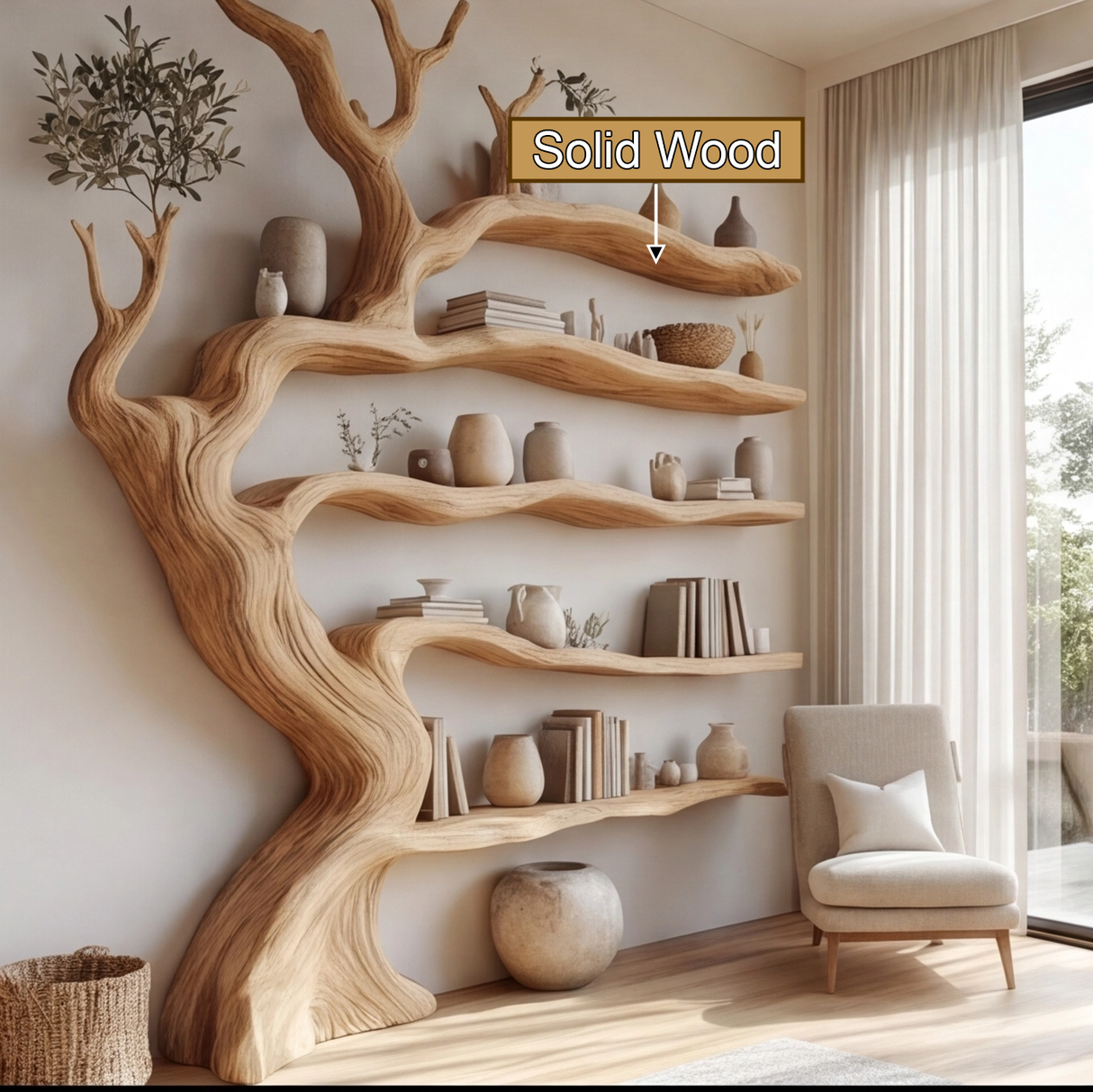 Willowmere Sculpted Solid Wood Tree Bookshelf - Timberustic Tree Bookshelf