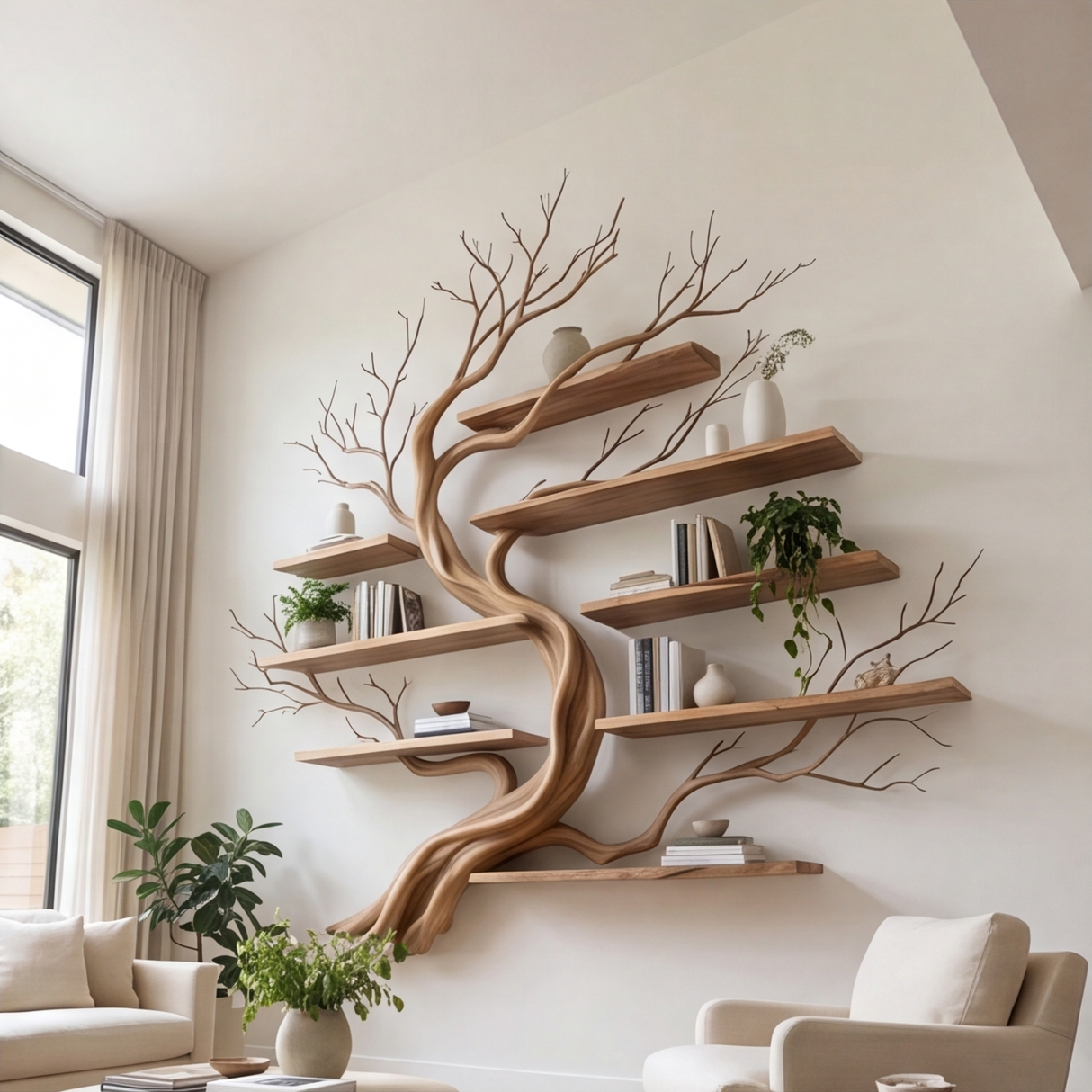 Windmere Handcrafted Solid Wood Floating Tree Bookshelf