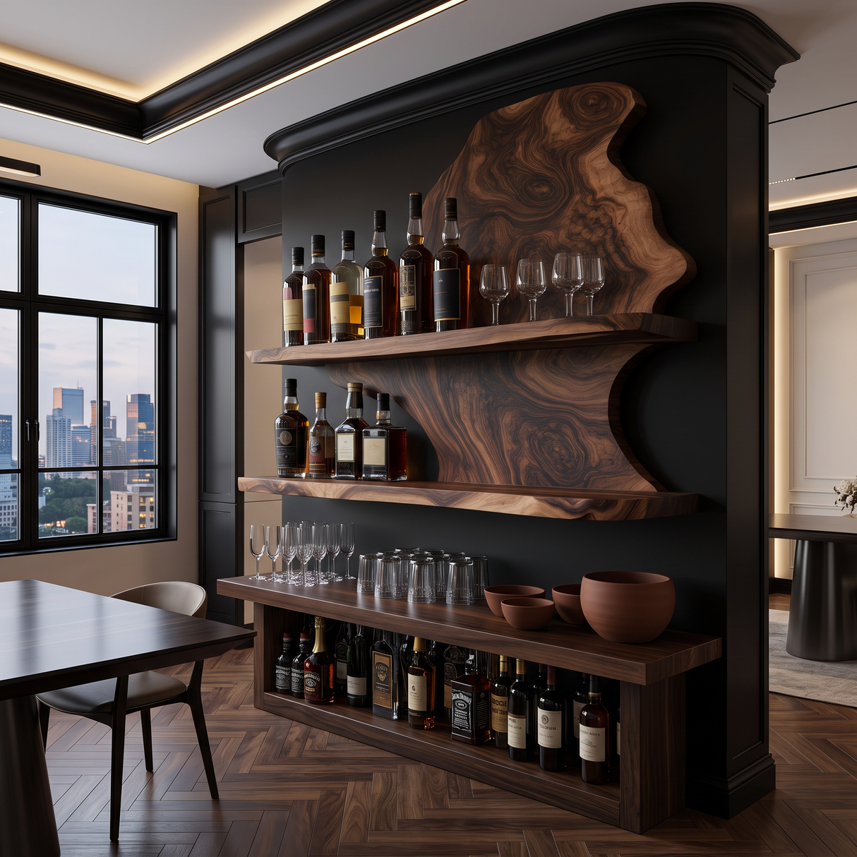 Wynthorne Live Edge Handcrafted Floating Wine Shelf Dark Walnut - Timberustic Floating Wine Shelf