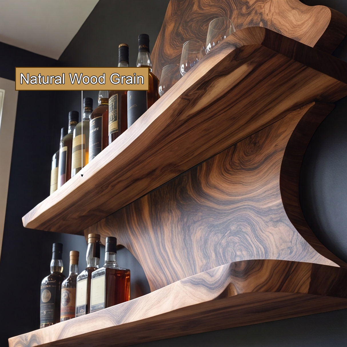 Wynthorne Live Edge Handcrafted Floating Wine Shelf - Timberustic Floating Wine Shelf