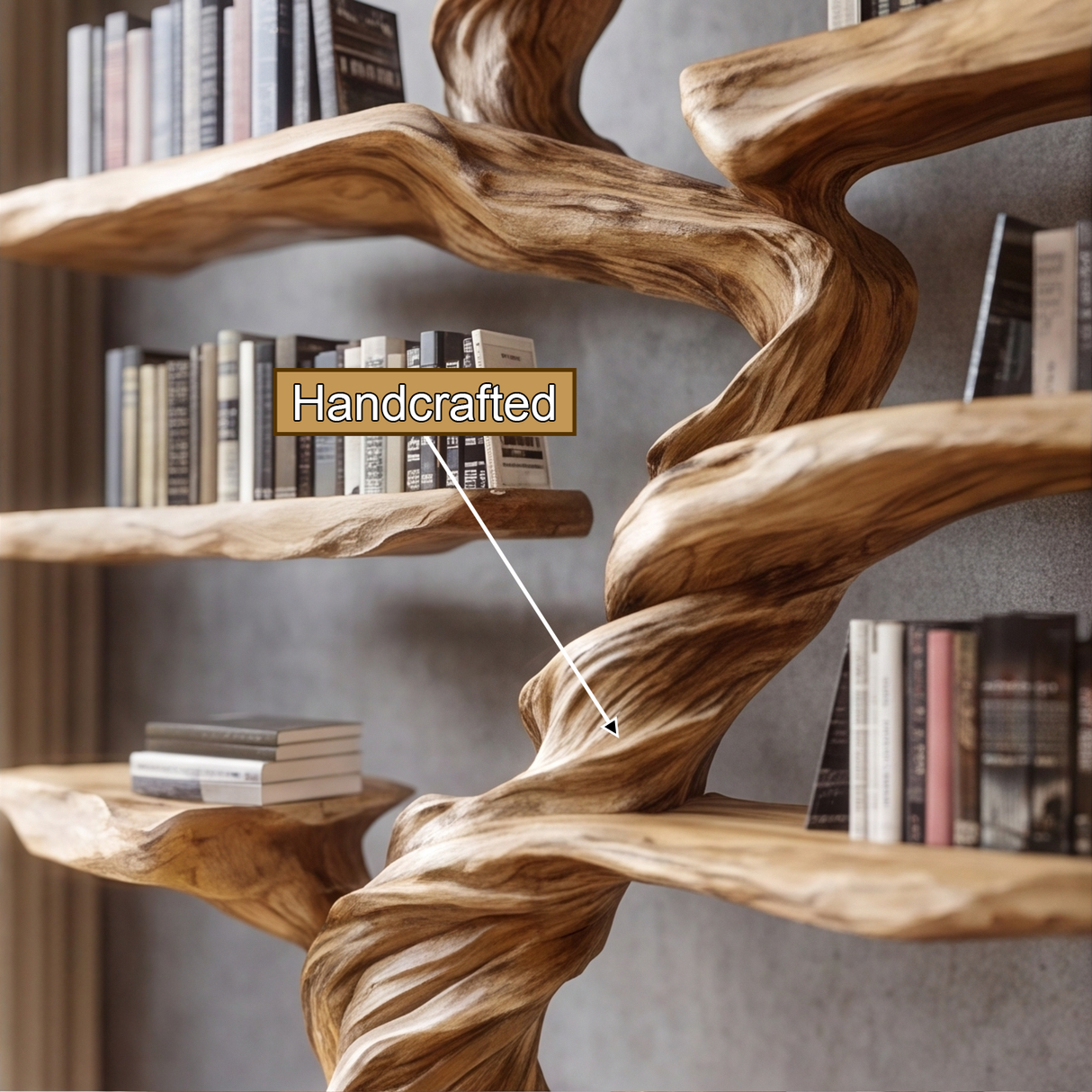 Wyrmroot Handcrafted Solid Wood Tree Bookshelf - Timberustic Tree Bookshelf