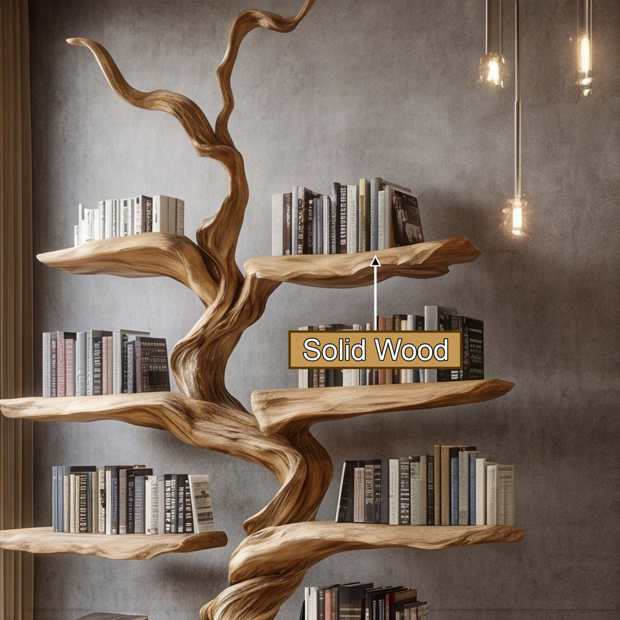 Wyrmroot Handcrafted Solid Wood Tree Bookshelf - Timberustic Tree Bookshelf