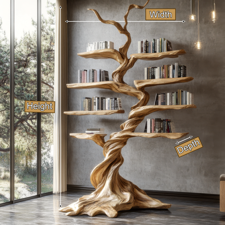 Wyrmroot Handcrafted Solid Wood Tree Bookshelf - Timberustic Tree Bookshelf