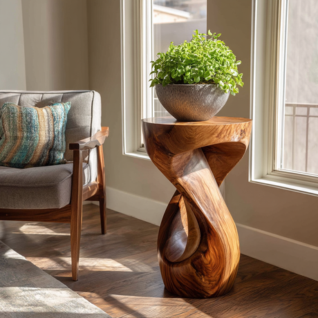 Xavionis Solid Wood Sculpted Pedestal Stand - Timberustic Pedestal Stand