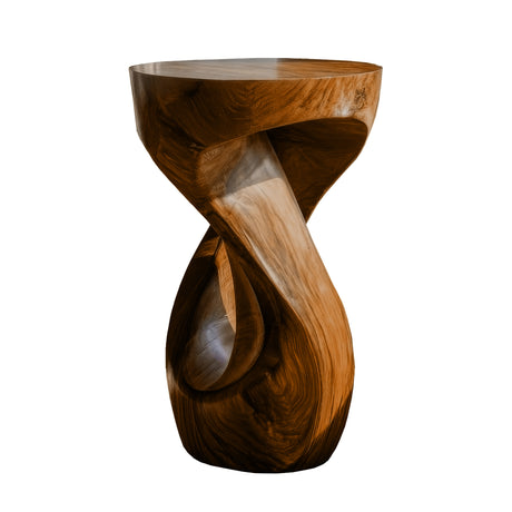 Xavionis Solid Wood Sculpted Pedestal Stand Brown - Timberustic Pedestal Stand