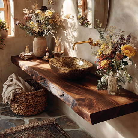 Zavaro Handcrafted Live Edge Solid Wood Floating Bathroom Vanity SPA245625 - Timberustic Floating Bathroom Vanity