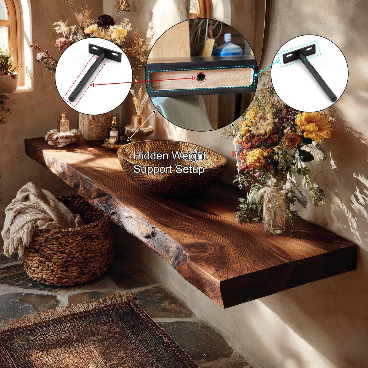 Zavaro Handcrafted Live Edge Solid Wood Floating Bathroom Vanity SPA245625 - Timberustic Floating Bathroom Vanity
