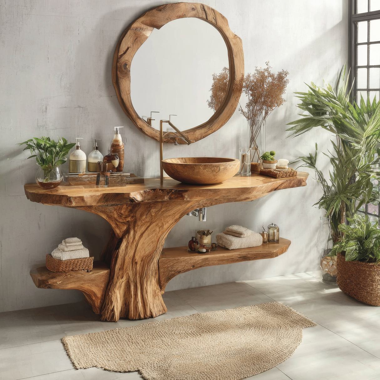 Zavero Sculpted Solid Wood Freestanding Bathroom Vanity with Shelves - Timberustic Freestanding Bathroom Vanity with Shelves