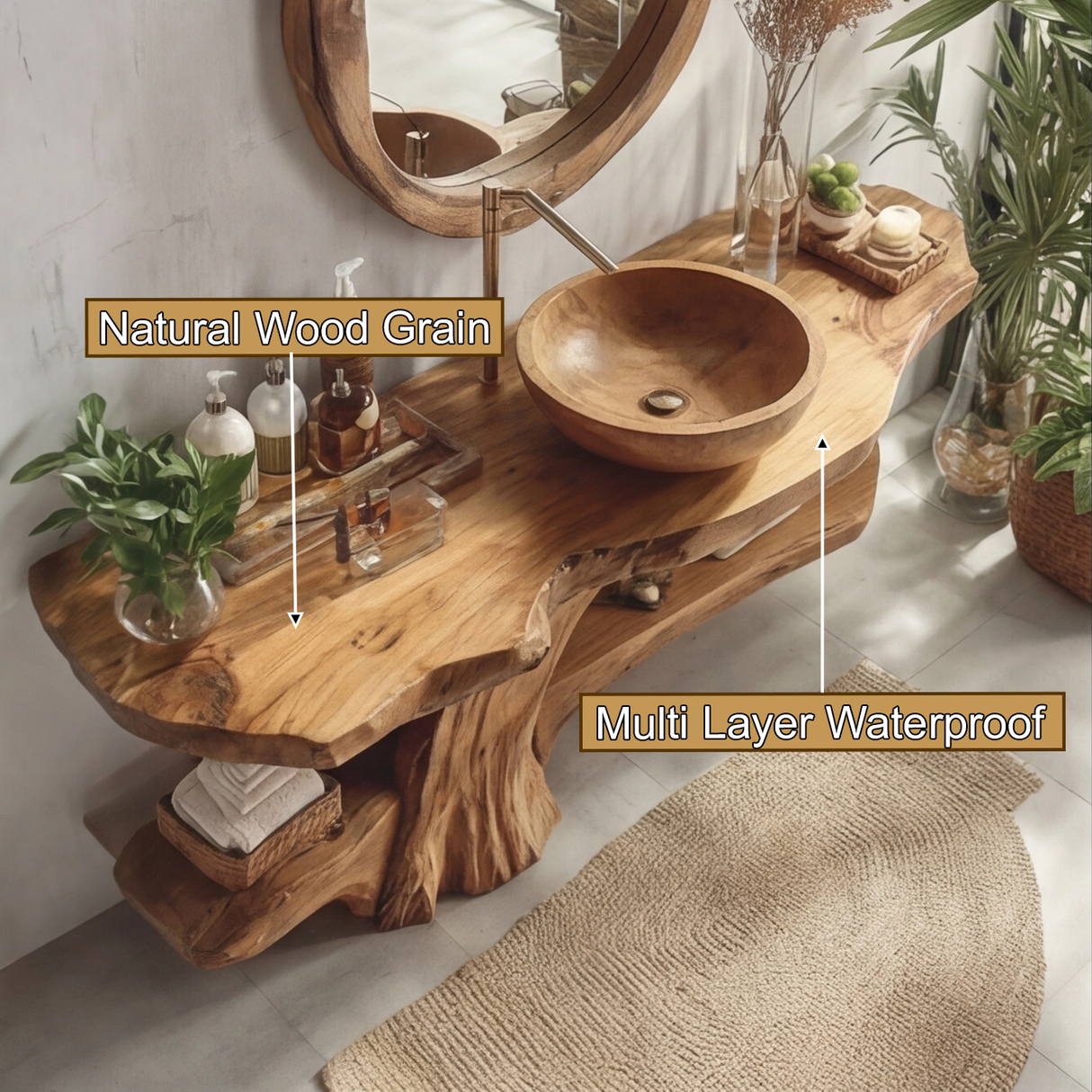 Zavero Sculpted Solid Wood Freestanding Bathroom Vanity with Shelves - Timberustic Freestanding Bathroom Vanity with Shelves