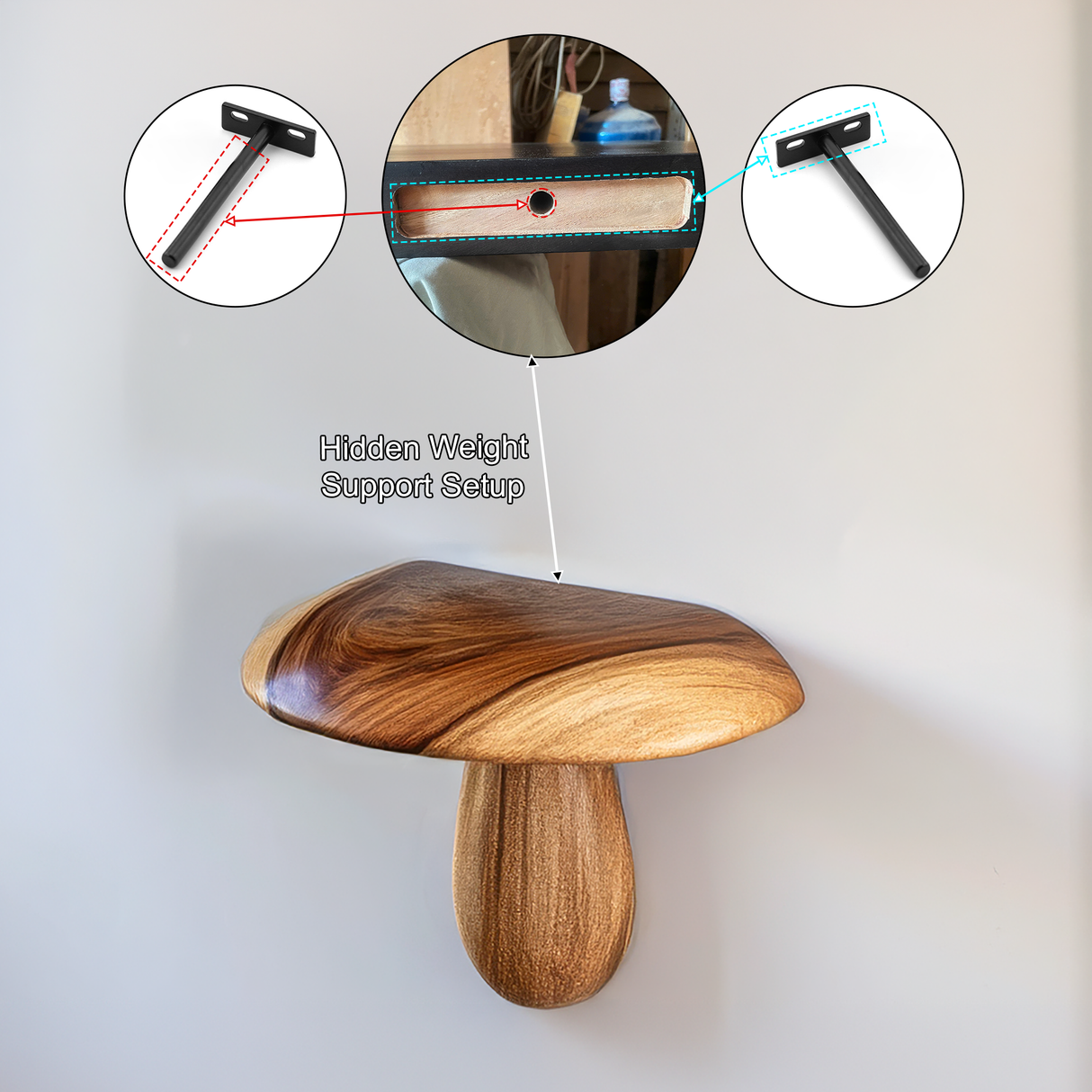 Zenvira Mushroom Solid Wood Floating Shelf SPA184760 - Timberustic Floating Shelf