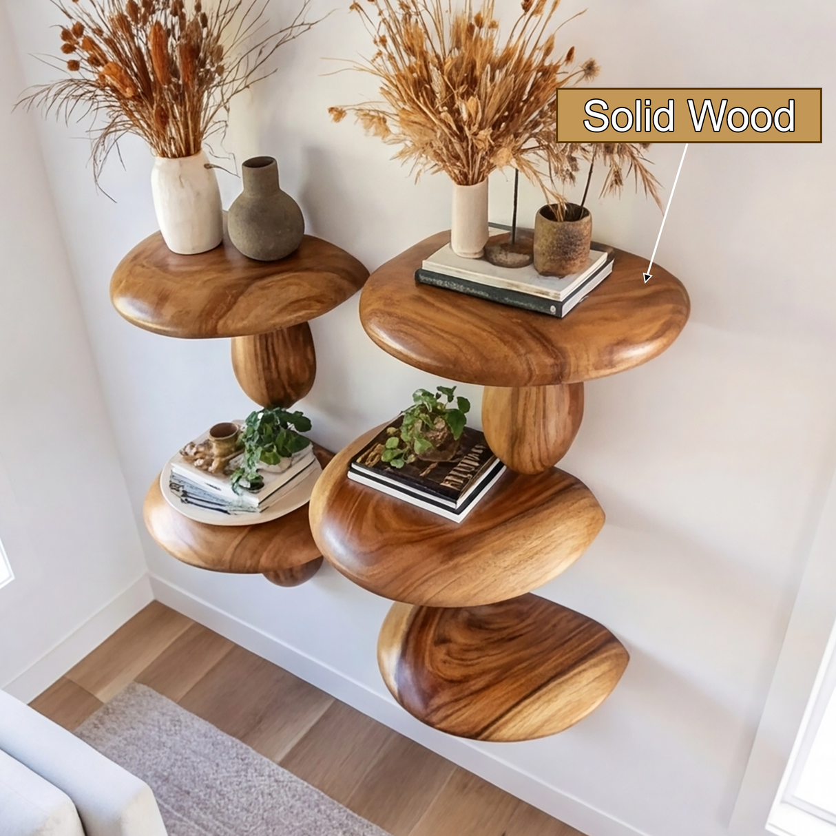 Zenvira Mushroom Solid Wood Floating Shelf SPA184760 - Timberustic Floating Shelf