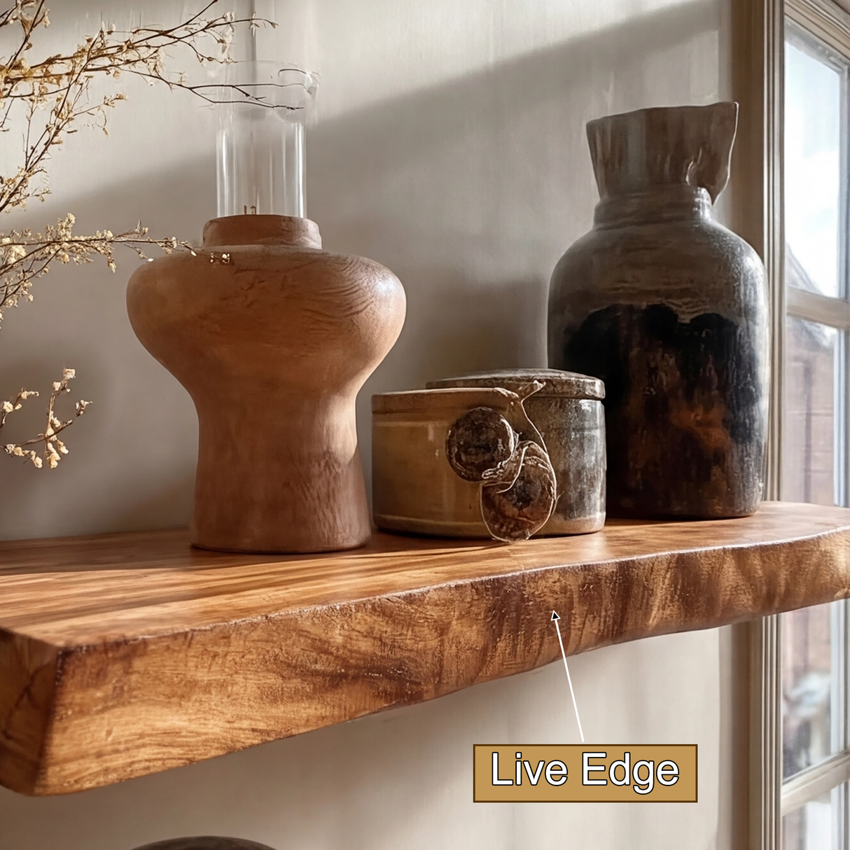 Zenvora Live Edge Solid Wood Floating Shelf SPA965832 - Timberustic Floating Shelf