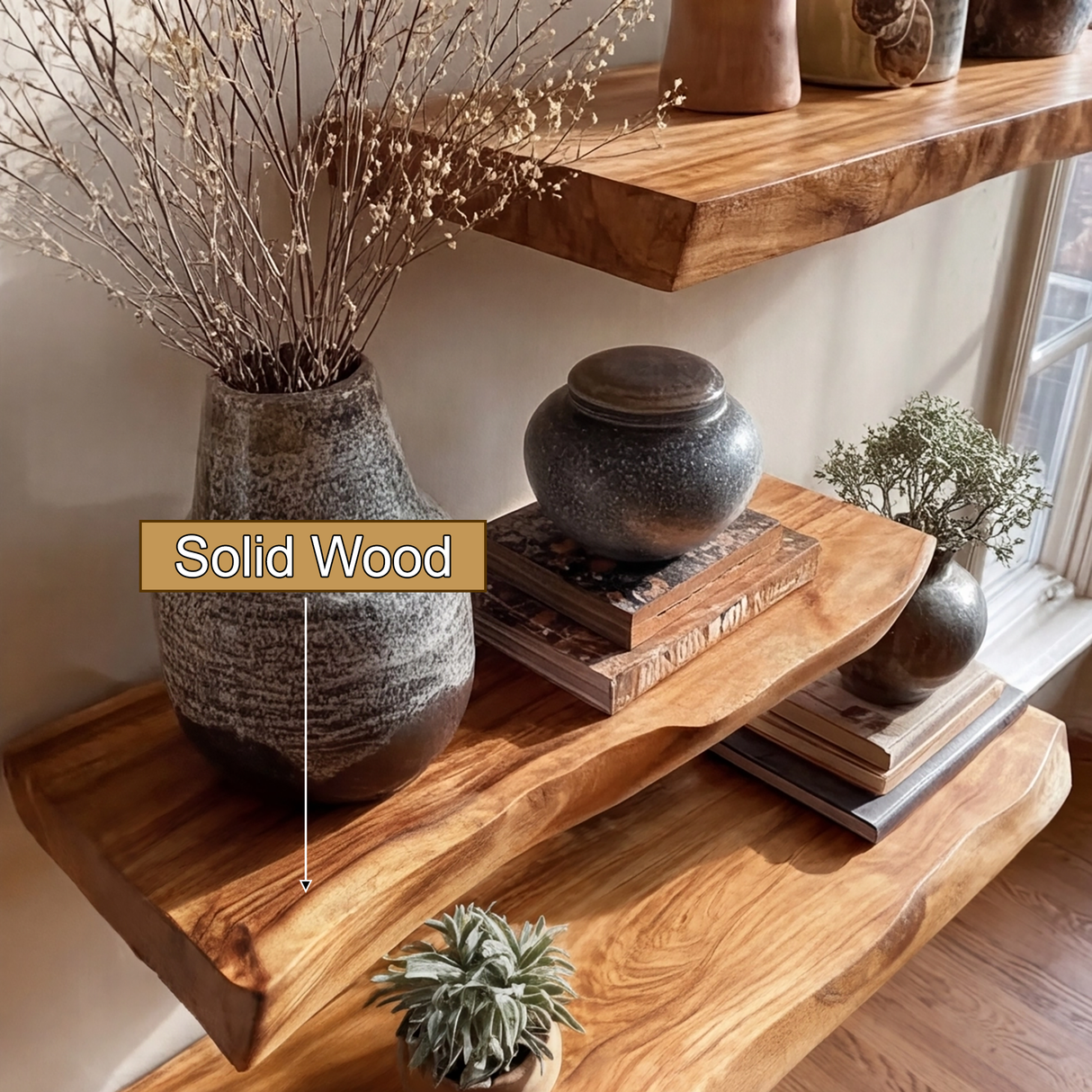 Zenvora Live Edge Solid Wood Floating Shelf SPA965832 - Timberustic Floating Shelf