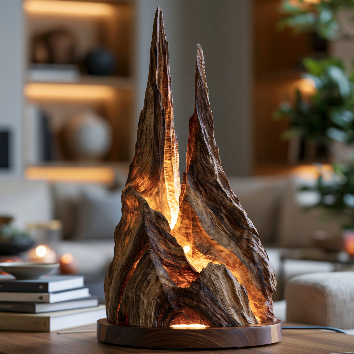 Zepharion Sculpted Solid Wood Mountain Table Lamp SPA892934
