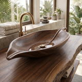 Zephyra Handcrafted Solid Wood Leaf Vessel Sink