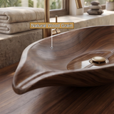 Zephyra Handcrafted Solid Wood Leaf Vessel Sink