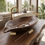 Zephyra Handcrafted Solid Wood Leaf Vessel Sink