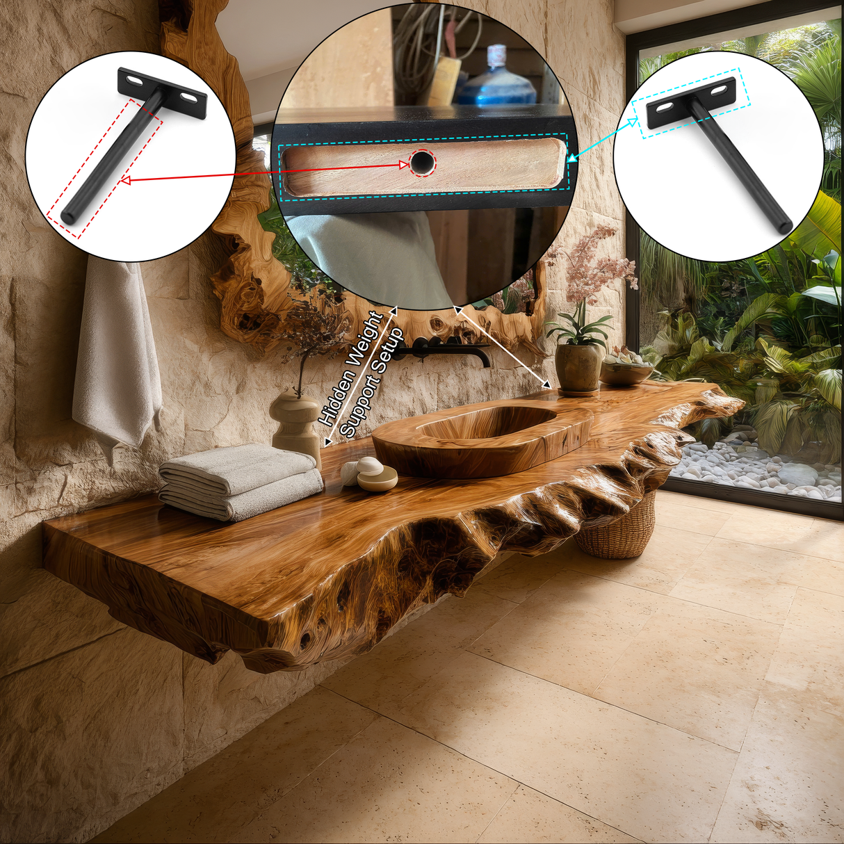 Zerano Live Edge Solid Wood Floating Bathroom Vanity SPA304290 - Timberustic Floating Bathroom Vanity