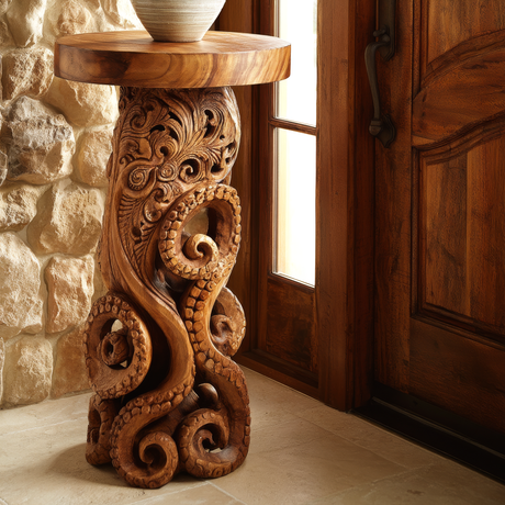 Zerano Sculpted Solid Wood Pedestal Stand - Timberustic Pedestal Stand
