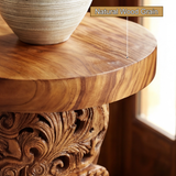 Zerano Sculpted Solid Wood Pedestal Stand - Timberustic Pedestal Stand