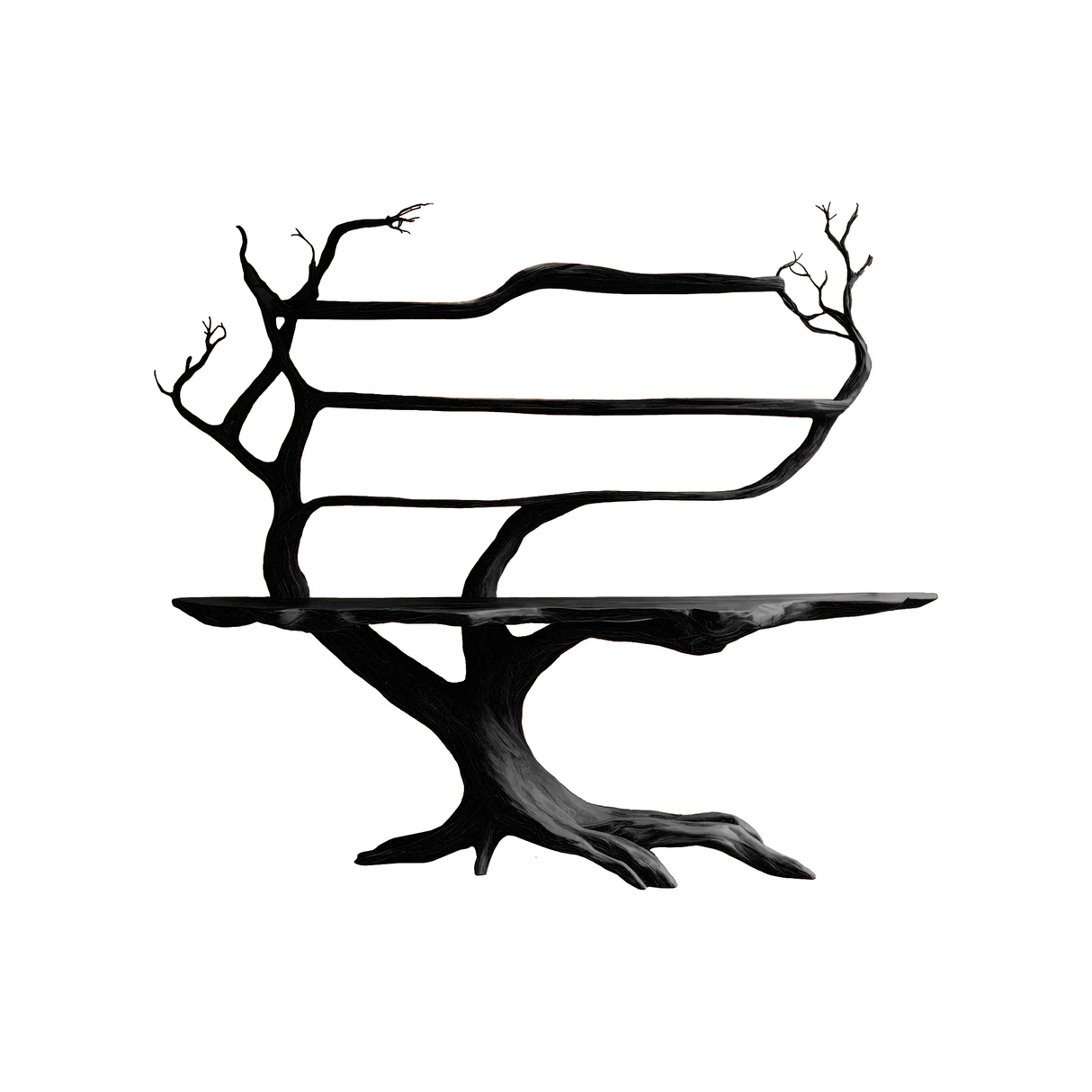 Zerathis Sculpted Solid Wood Console Table with Shelves Black - Timberustic Console Table with Shelves