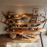 Zerathis Sculpted Solid Wood Console Table with Shelves - Timberustic Console Table with Shelves