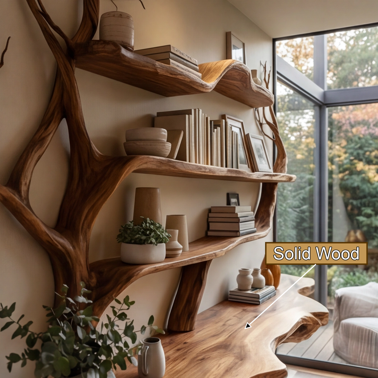 Zerathis Sculpted Solid Wood Console Table with Shelves - Timberustic Console Table with Shelves