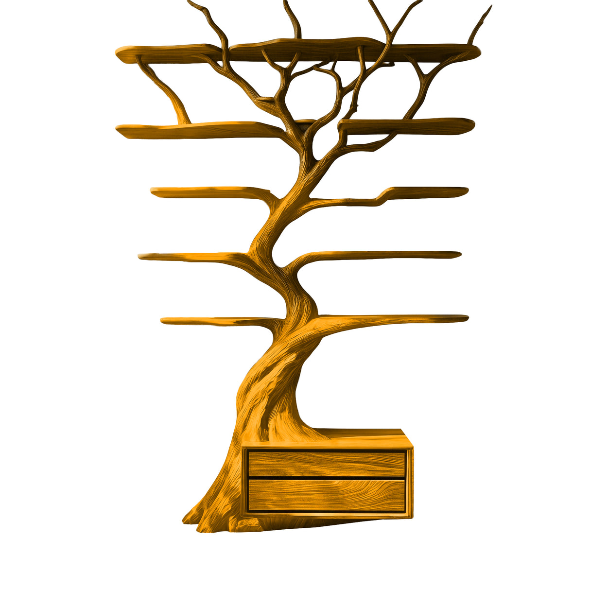 Zeravorn Sculpted Solid Wood Tree Bookshelf with Drawers Teak - Timberustic Tree Bookshelf