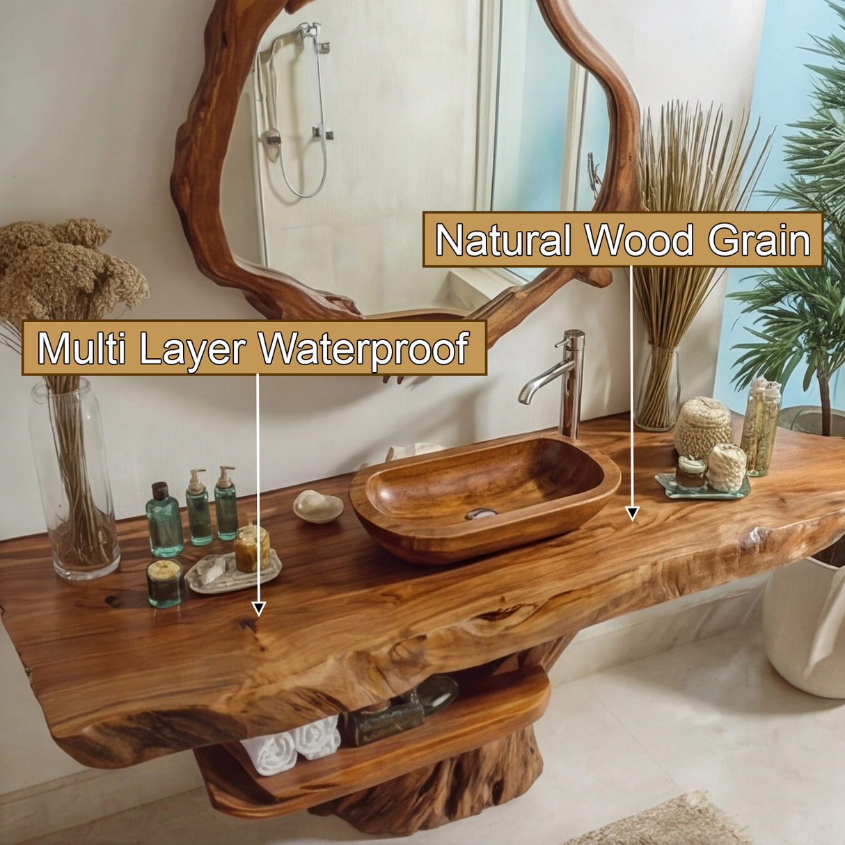 Zerion Rootform Solid Wood Freestanding Bathroom Vanity with Shelves - Timberustic Freestanding Bathroom Vanity with Shelves